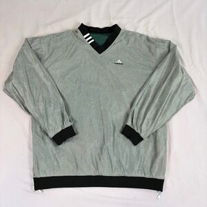 Adidas Mens XL Reversible V Neck Windbreaker Grey Green Vintage 90s Back Logo